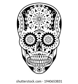 Vector picture of human skull with black and white design