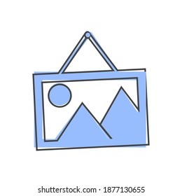 Vector picture icon hanging on the wall on cartoon style on white isolated background.