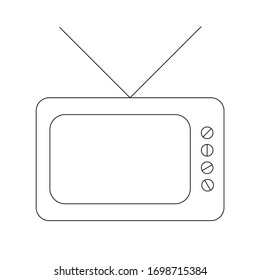 The vector picture or icon of old TV set or television with antenna made by means of black lines on the white background