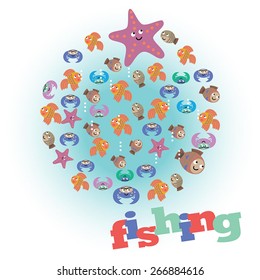 vector picture, image card, poster - fishing