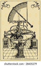 vector picture, ink drawing, ancient astronomers machine - quadrant, picture 1
