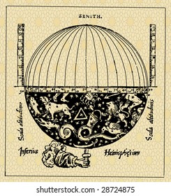 vector picture, ink drawing, astronomic theme with the globe