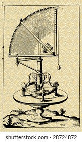 vector picture, ink drawing, medieval astronomers machine - quadrant