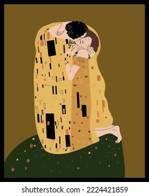 Vector picture of a kiss. A man kisses a woman. The lovers embrace. Print for clothes. Creative print on a T-shirt. valentine's day card
