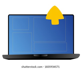 The vector picture with laptop and arrow showing the download action. 