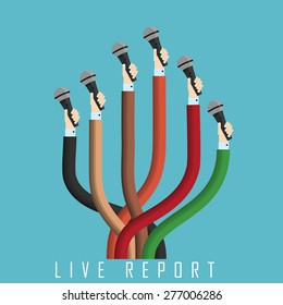 vector picture,  live stream report,  curved arms with microphone.  eps 10
 