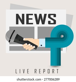 vector picture, live stream  report , curved arms with microphone.  eps 10
 