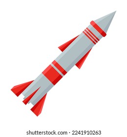 Imagen vectorial de un misil de estilo plano. Ilustración de armas del ejército. Equipo militar. Guerra, concepto de batalla