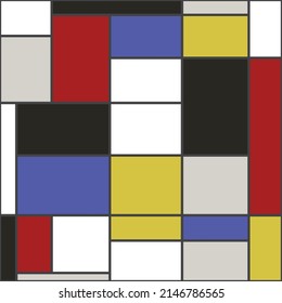 Vector picture of modrian. It can be seamless, a picture of rectangles. Modern and popular abstract style.