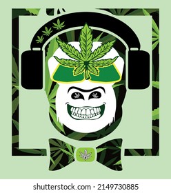 vector picture monkey and cannabis. print for textiles