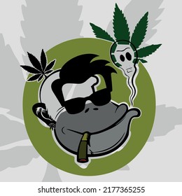 Vektorbild-Affe und Cannabis. Druck für Textilien