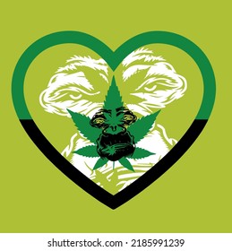 vector picture monkey and cannabis. print for textiles