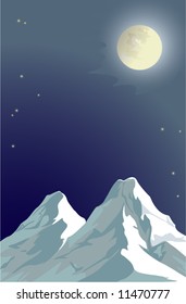 Vector picture - the moon and mountains at night
