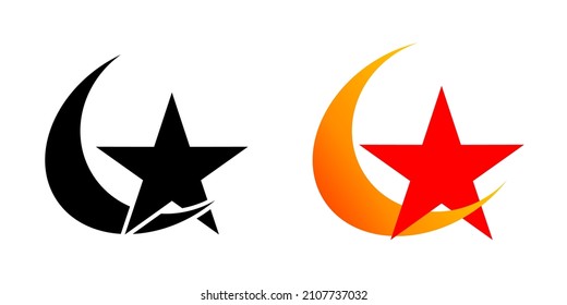 Vector, picture of moon and star logo. Great for brand logos. Black and color image. Transparent background