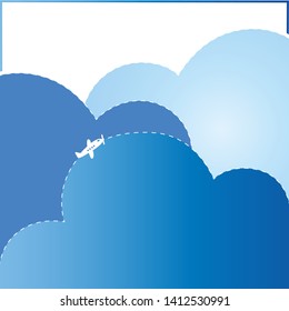vector picture of multi-colored clouds and a flying plane
