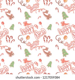 Vector picture New Year piglets having fun, Santa Claus in sleigh flies over Christmas trees.  Cheerful and fashionable decor for an exclusive design in the best traditions