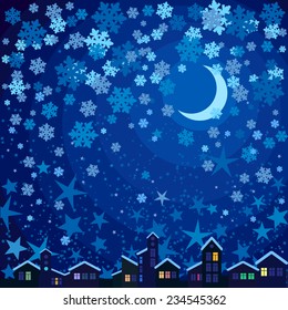 Vector picture with night town under the moonlight