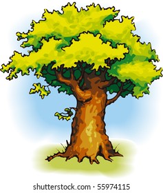 Vector picture. Oak with a green crown