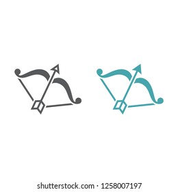 The vector picture onions with an arrow. Set of vector icons. Love weapon of an angel of the Cupid. Flat design. Monohrome