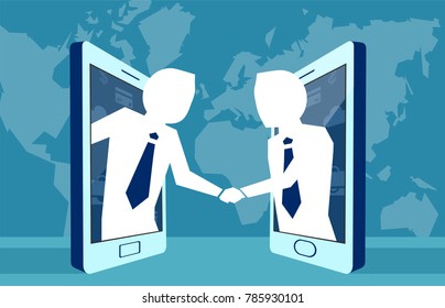 Vector picture of people leading business in network shaking hands. 