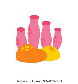 Vector picture pink sea corals isolated on white background.