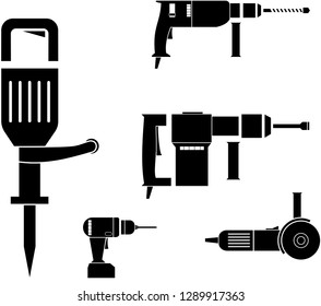 Vector picture power tools- rotary hammer, jackhammer, angle grinder and cordless drill