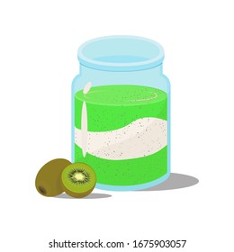 Imagen vectorial: pudín con té de cerillas, semillas chia y kiwi rebanado
