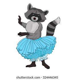 a vector picture of a raccoon balerina, wearing a tutu skirt and pants