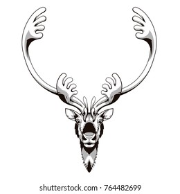 Vector picture of reindeer's head in black and grey