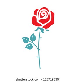 The vector picture of the rose. Set of vector icons. Delicate beautiful flower with thorns. Flat design.