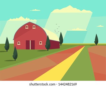Vector picture - rural landscape, nature, village. Summer.