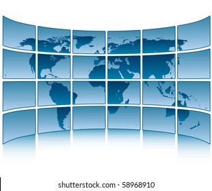 vector picture of screens with world map