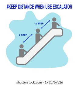 Vector picture show  people should keep distance when use escalator about 2,3 step for safe from coronavirus.vector illustration 