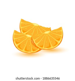 La imagen vectorial muestra naranja maduro con hojas y rodajas verdes en la ilustración aislada de primer plano
