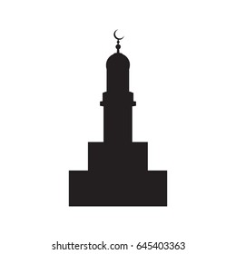 Vector picture of the silhouette of the building of the mosque with a crescent, flat icon.