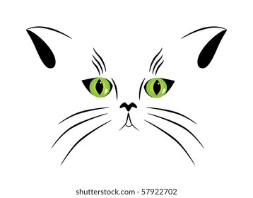 Vector picture of silhouette of a cat with green eyes