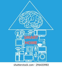 Vector picture of smart home icon. Brain on the roof.