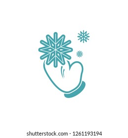 Vector picture of a snowflake and mitten. Set of vector symbols. Miracle in hands. Flat design