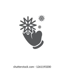 Vector picture of a snowflake and mitten. Set of vector symbols. Miracle in hands. Flat design Monohrome