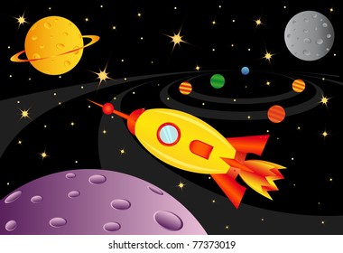 Vector picture with spaceships in the universe