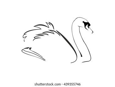 Vector picture of swan. Symbol of bird, represented by black lines. Sketch manually. Isolated on a white background
