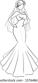 The vector picture of the symbolic bride in a wedding dress. Theme wedding/Beautiful bride 