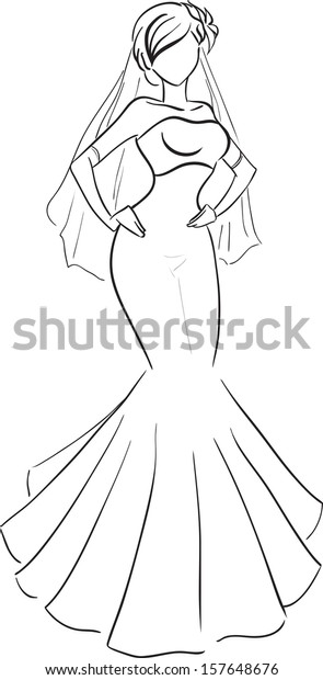 Vector Picture Symbolic Bride Wedding Dress Stock Vector Royalty
