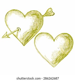 Vector picture of two hearts with an arrow. Symbols of love