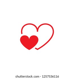 Vector picture of two hearts. Set of vector icons. Great mutual love. Flat design.