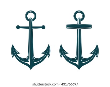 Vector picture of two heavy iron anchors