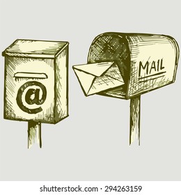Vector picture of two mailboxes with mail envelope. Good image for processing Internet mail
