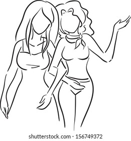 Vector picture with two young girlfriends/Two girlfriends 
