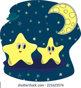 vector picture a walk under the moon