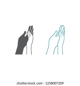 The vector picture of the weaved hands of the man and woman. Set of vector icons. Gentle moments of touch. Flat design. Monohrome